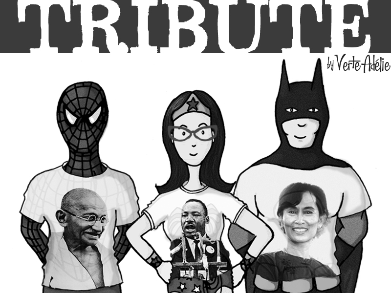 Illustration Friday: a tribute, some recycled super heroes, and a thank you to Penelope Dullaghan