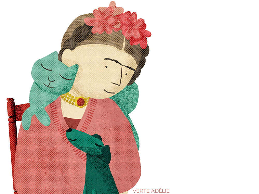Illustration: Frida Kahlo and pets
