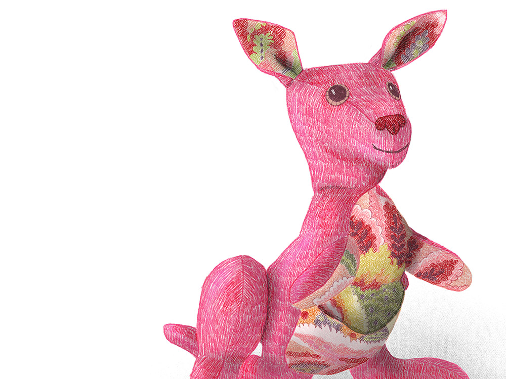 A pink kangaroo in colored pencil Photoshop brushes